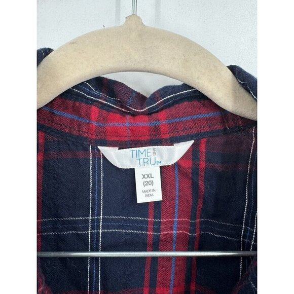 Time & True Blouse Women XXL Red Plaid Flare Bell Sleeve Bohemian Holiday - Picture 3 of 9